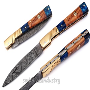 Cuchillo plegable de estilo oriental hecho a mano, 4 pulgadas, acero damasco, Sm, Cierre trasero de madera, 2 a 3 Mm, 58-60 HRC - Product Image 2