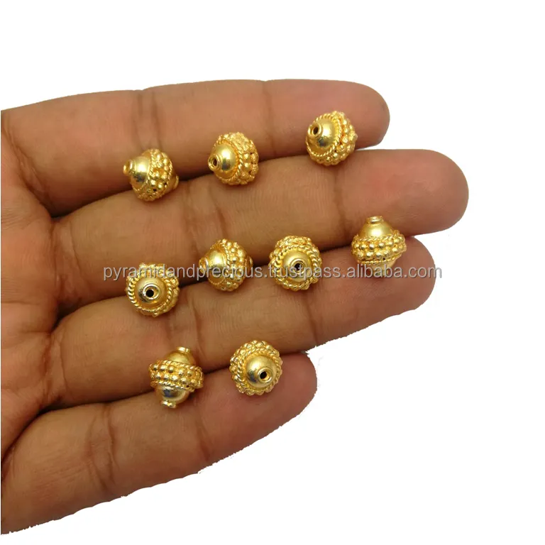 Gold Plated Fancy 10mm Round Bead Spacer, Handmade Jewelry Making Bead, Copper Bead
