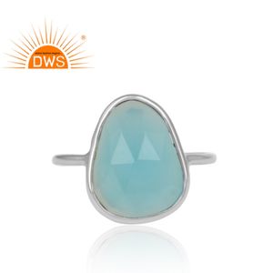 Talpe Shape Aqua Chalcedony Gemstone <b>Ring</b> Jewelry Manufacturer Solid 925 Sterling Silver <b>Statement</b> <b>Ring</b> Wholesaler - Product Image 2