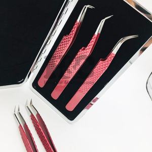 Nouveautés Pince à épiler rouge Logo personnalisé Pince à épiler pour extensions de cils Extensions de cils en vison Emballage logo Pointe fine Lisse - Product Image 5