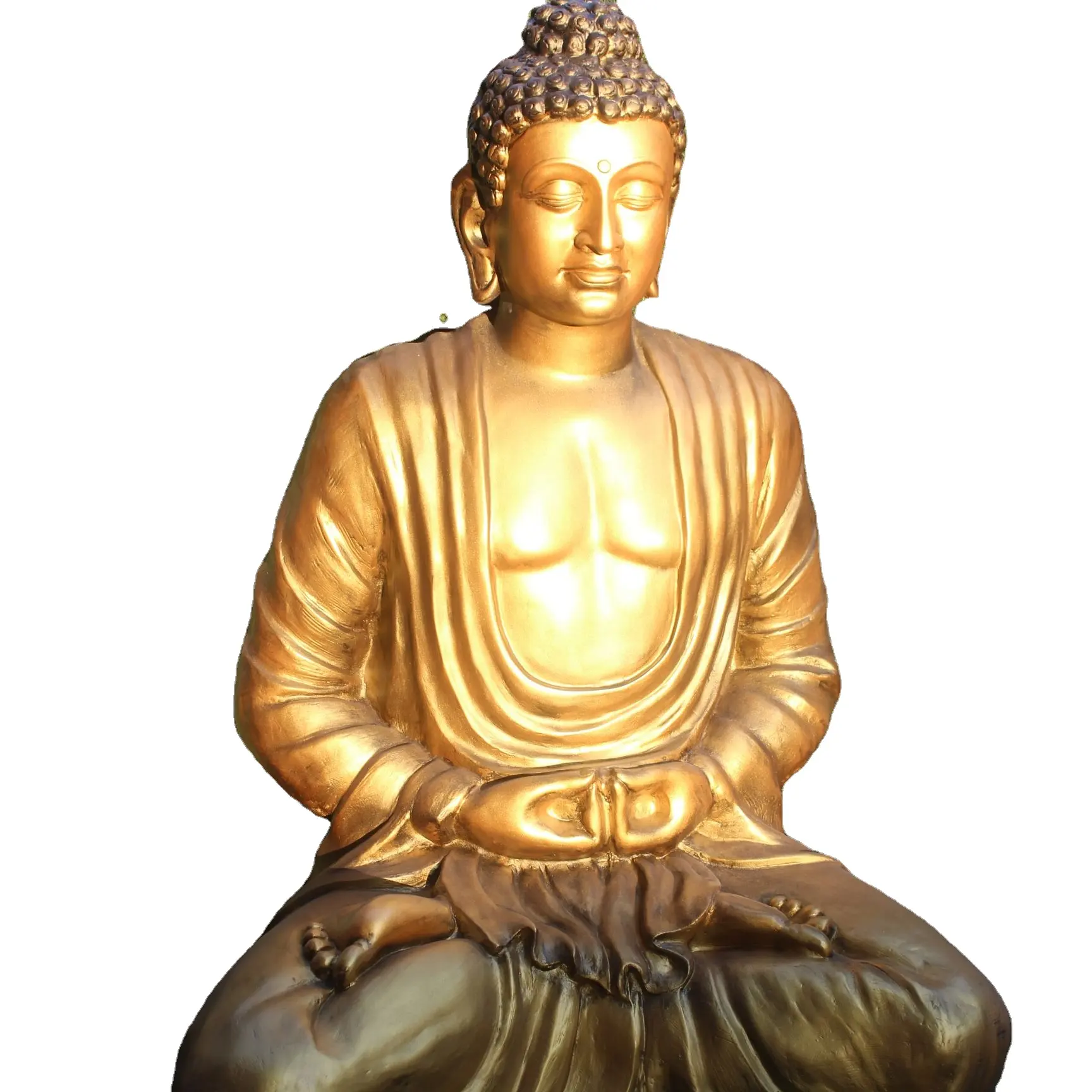 Beste glänzende goldene Fiberglas Harz Gautam Buddha Display im Freien Innen Buddha sitzen Fiberglas Skulptur Statue
