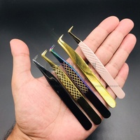 Pince à épiler russe en acier inoxydable à angle de 90 degrés, fine, antistatique, durable, précision, pointe en fibre, extension de cils