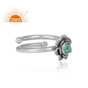 Anillo de plata oxidada para mujer, diseño Floral, Gema Natural de ónix verde, fabricante de joyería - Product Image 3