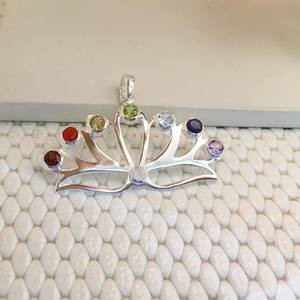 925 argent Sterling mignon Style Chakra coupe pendentif large forme de Lotus avec multi pierres précieuses lunette ensemble bijoux élégants - Product Image 2