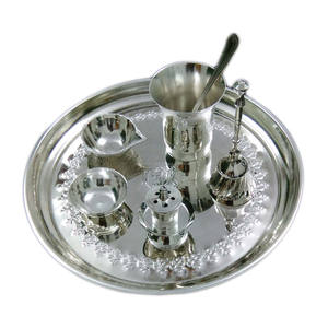 Plato de oración de plata recién diseñado con metal de latón de alta calidad Nuevo acabado brillante Puja Thali Vajilla - Product Image 6