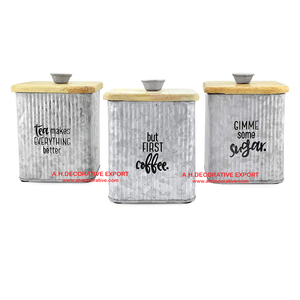 Decorative Metal Galvanized <b>Canister</b> <b>Sets</b> with Wooden Lid Home <b>Kitchen</b> Decorative <b>Canister</b> <b>Set</b> of 3 for Sale - Product Image 1
