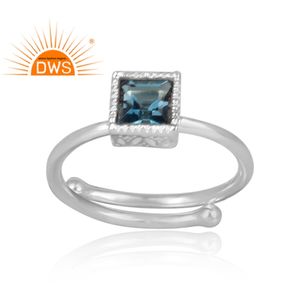 Bague en pierre précieuse bleue en topaze, ajustable, 925 en argent Sterling, nouvelle collection - Product Image 2