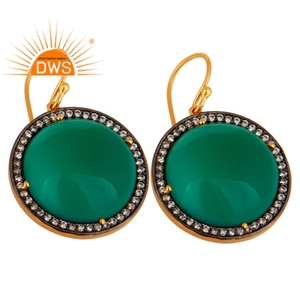 Boucles d'oreilles pendantes style indien en pierre précieuse, rondes et vertes, en Onyx, plaqué or, styliste, bijoux, 1 pièce - Product Image 2