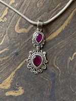 Pendentif en rubis à deux pierres, filigrane, design ethnique féminin, argent sterling 925, qualité extrême, bijoux pour toutes occasions, vente en gros Inde