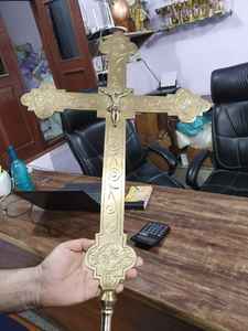 Croix d'église entièrement gravé, en laiton, antique, nouvelle collection - Product Image 4
