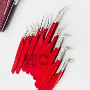 แหนบคีบสแตนเลสสีแดงสำหรับต่อขนตาเพิ่มวอลลุ่มแถบยาวออกแบบโลโก้ได้ตามต้องการ - Product Image 5