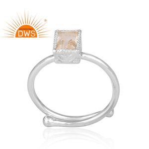 Anillo de plata de primera ley con gema de cuarzo para mujer, sortija, plata esterlina, piedra preciosa, Corte Rectangular - Product Image 2