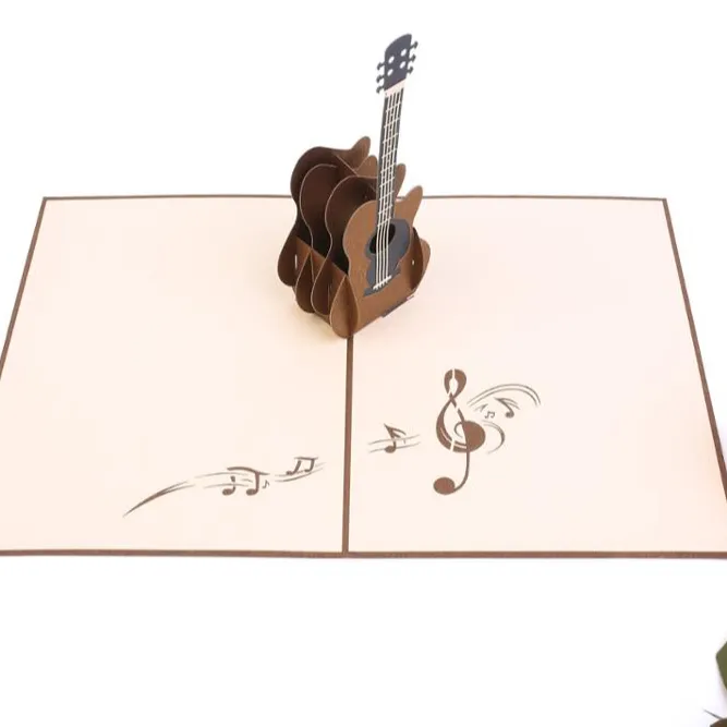 Cartão de Natal para guitarra 3D com corte a laser, artesanato artesanal de Kirigami vietnamita, cartão pop-up de Natal, desenho 3D