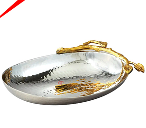 Bol de service en métal le plus luxueux bol de service de forme ovale de mariage avec poignées décoratives dorées bol décoratif 2025 - Product Image 1