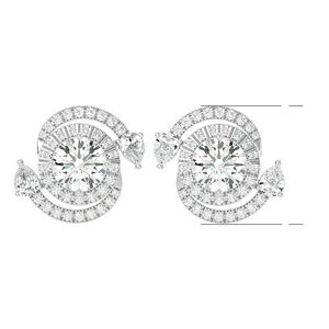 Boucles d'oreilles élégantes en or blanc 10 carats avec diamants Collection de designs fantaisie élégants par un fabricant en ligne pur et exquis - Product Image 1