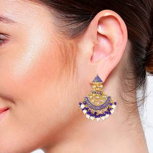 Indian Jewelry Antique Crystal Kundan Beaded Bridal Dangle Earrings Set for Women - Product Image 4