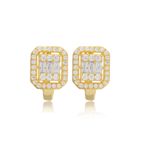 New Square Black and White Turkish Wholesale 925 Sterling Silver LatchBack <b>Earrings</b> Jewelry - Product Image 3