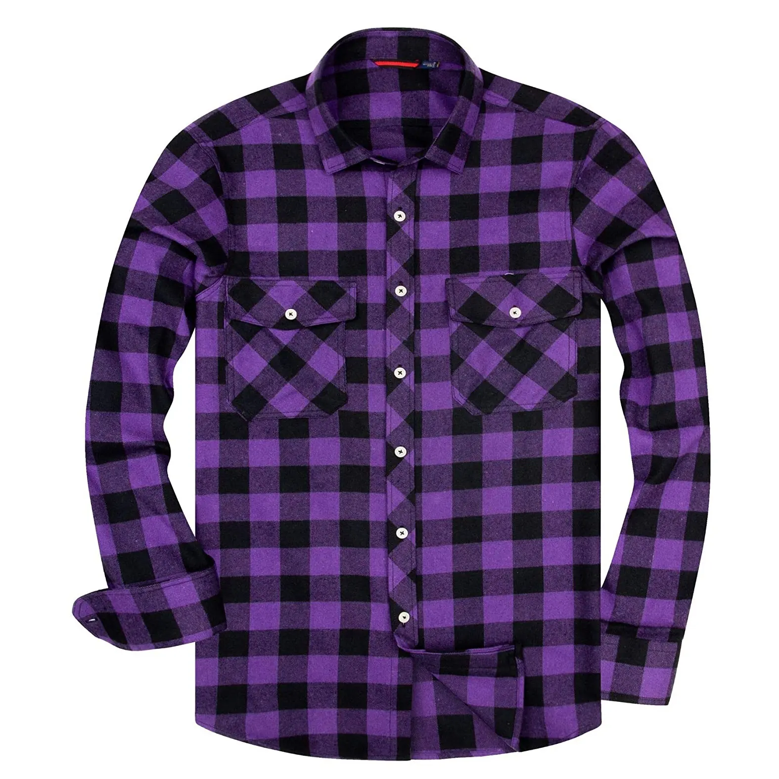 Top Quality Regular-fit Purple Black Long-Sleeve Plaid Flannel Shirt