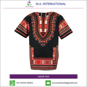 Camisa Dashiki Africana Unisex CRAFTSHUB, Color Negro y Rojo, 100% Algodón, Estampado Dashiki - Product Image 2