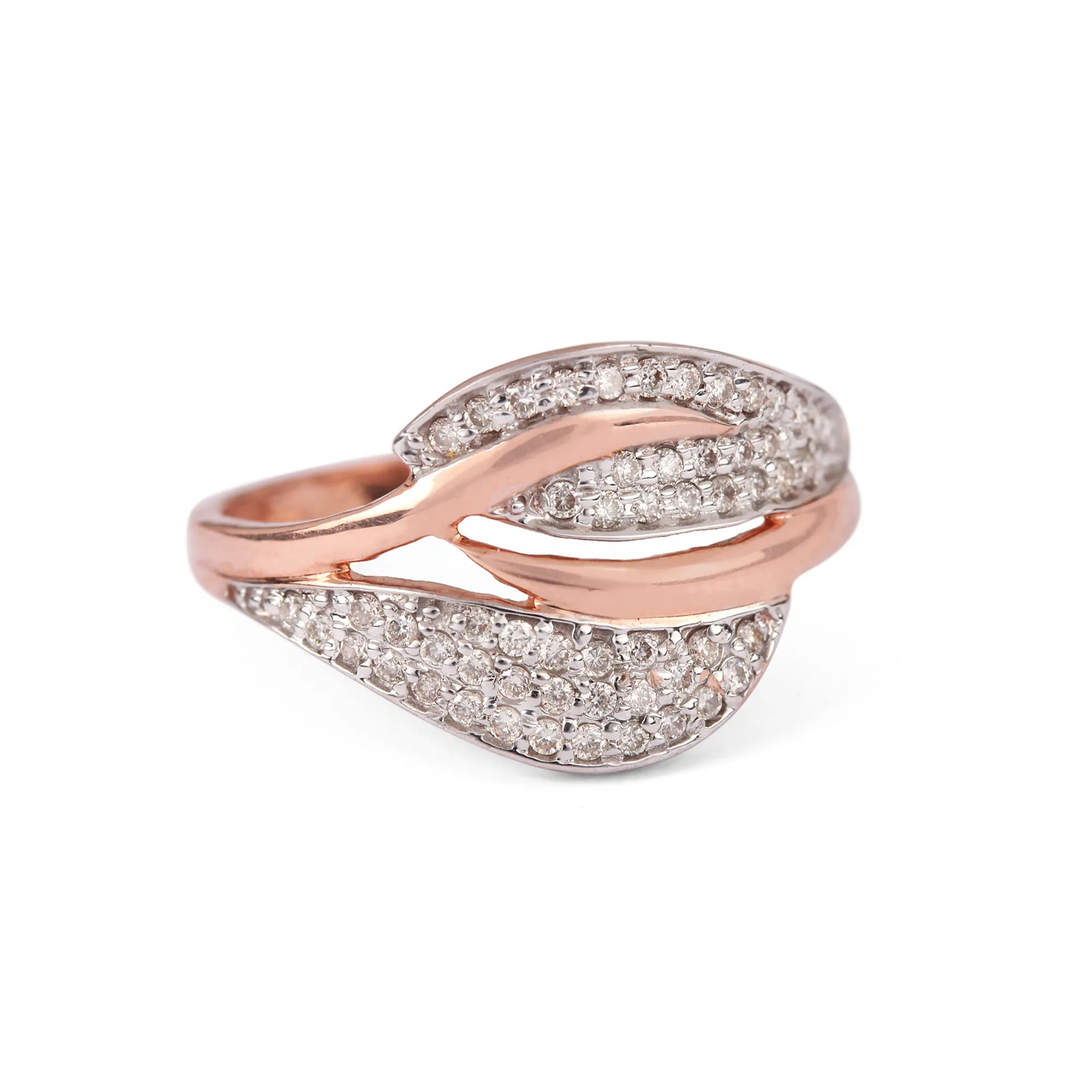 Novo design 2022 puro 14k rosa ouro joias finas fabricante natural pave diamante folha anel de design