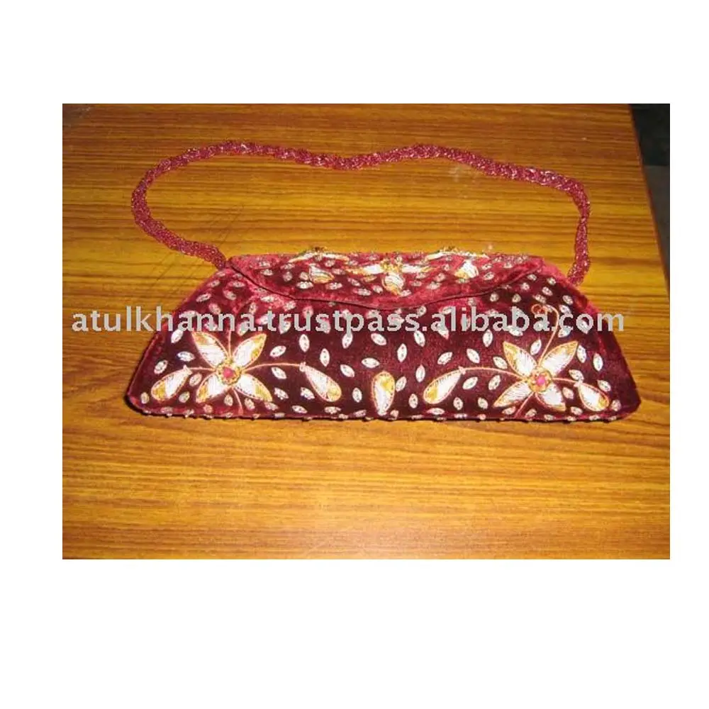 Handcrafted Decorative Zari Embroidery With Fine Beaded Workmanship Clutch Bags And Purses For Home Decoration