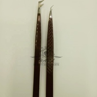 Pince à épiler HARL professionnelle en acier inoxydable, revêtement en poudre brun foncé, manche long en forme de L, 90 degrés / 45 degrés, argentée, pour faux cils