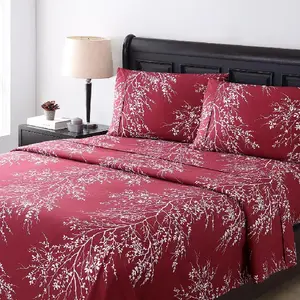 गहरे लाल रंग 100% कार्बनिक कपास GOTS प्रमाणित उच्च गुणवत्ता सुपर नरम कस्टम सभी रंग डिजिटल प्रिंट बिस्तर फैल शीट
