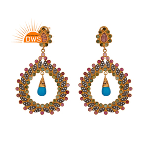 Best Selling Sterling Silver Natural Multi Gemstone <b>Dangle</b> Drop <b>Earring</b> For Women Diamond Jewelry Manufacturer - Product Image 1