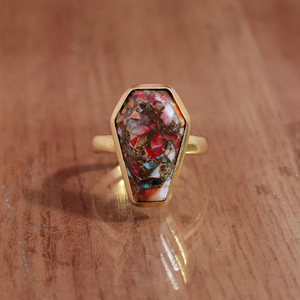 Precioso anillo de Plata de Ley 925 con piedras preciosas de turquesa de ostra púrpura natural Anillo chapado en oro de 18K para proveedores mayoristas - Product Image 1