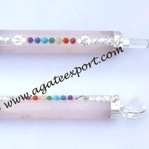 Varitas de Chakra de cuarzo rosa artesanales de piedra semipreciosa con estrella Merkaba - Product Image 1