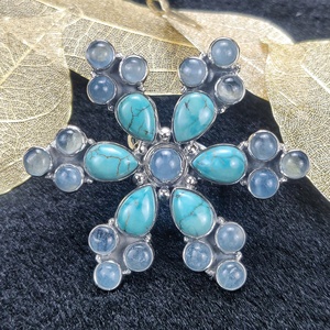 Trendy Natural Blue Turquoise And Aquamarine 925 Sterling Silver Gemstone Anillo de plata hecho a mano Joyería Venta al por mayor Precio de fábrica - Product Image 2