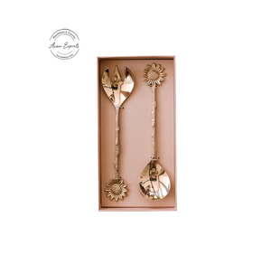 Ensemble de cuillères de service au design élégant de tournesol décoratif fini or parfait pour les repas, les cadeaux, la cuisine et la décoration de table - Product Image 1