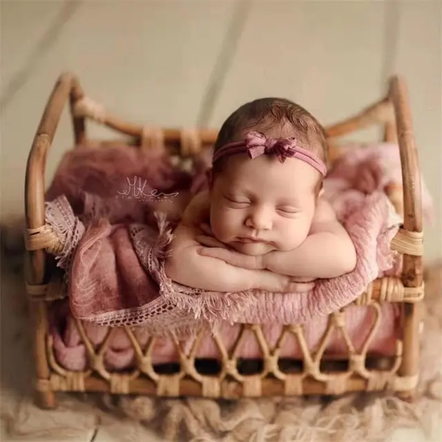 Rattan crib newborn photography props