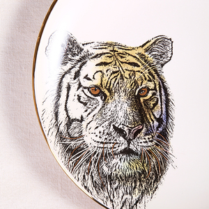 king Wholesale Decal Printed Animal Pattern Decoration Home Goods Round Dinnerware Plate <strong>Set</strong> Ceramic Plate with Gold Rim - Product Image 3