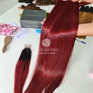 Top Selling Groothandel Human Hair Extension Inslag, Top Grade Virgin Remy Cambodjaanse Bordeauxrode Menselijk Haar Weave