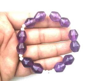Améthyste violette naturelle pierre précieuse perles fantaisie étonnantes Bracelet extensible 7 "Long lisse bijoux de pierre de naissance de février - Product Image 2
