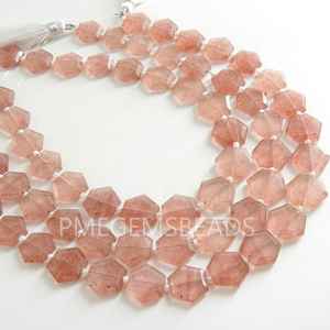 ลูกปัดหินสตรอเบอร์รี่ควอตซ์ทรงหกเหลี่ยมเจียระไนด้วยมือ 20 เม็ด/เส้น ขนาดประมาณ 12x12 ถึง 11x11 มม. สีชมพูแบบสั่งทำพิเศษ พร้อมใบรับรอง เหมาะสำหรับเป็นของขวัญ - Product Image 1