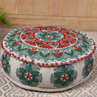 Pouf ottoman traditionnel indien fait main en tissu Suzani avec broderie, repose-pieds rond, tabouret, vente en gros