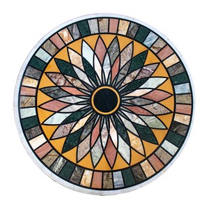 Forme Ronde à la main Blanc Marbre Fleur Conception À Manger Table Top - Product Image 1