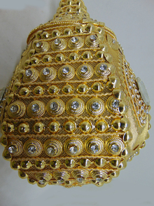 Pochette de mariage ronde unique, sac à main en métal fait à la main, entièrement perlée, en cristal et pierres, - Product Image 4