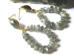 92.5 Sterling Silver Gold Polish Natural Labradorite Blue Fire Gemstone Belles boucles d'oreilles de qualité supérieure faites à la main - Product Image 3