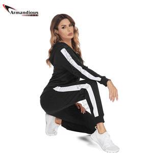 Conjuntos de chándal para mujer, bloque de Color sólido, cremallera completa, con capucha y pantalón largo, chándal de dos piezas, chándal 2024 - Product Image 3