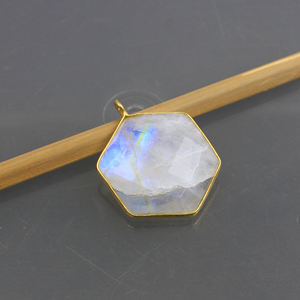 Latón piedra lunar piedra preciosa forma hexagonal bisel ajuste 18MM Vintage niños moda joyería colgante colgantes y dijes - Product Image 2