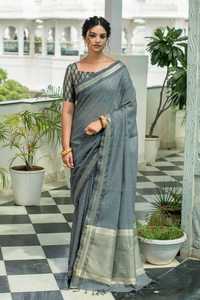 Saree de lino puro tradicional indio para mujer, nuevo diseño tejido, ropa de boda, proveedor de India, 2022 - Product Image 6