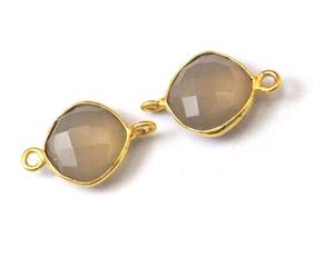 Calcédoine grise résultats de pierres précieuses forme de coussin plaqué or fabrication de bijoux connecteur de lunette à facettes fait main - Product Image 5