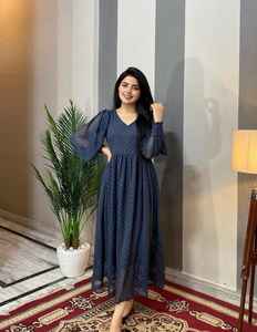 ผ้านุ่ม Georgette พิมพ์ลายจุดดิจิตอล,ลายจุดและแขนพองรูปแบบแฟนซีสาวยาวเคอร์ติหนึ่งชิ้นสำหรับเด็กผู้หญิงอัตราต่ำ - Product Image 3