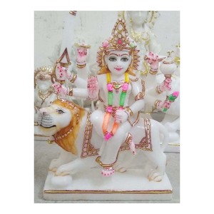 Vietnam Colorful Marble Goddess Durga Mata Sitting On Lion <b>Statue</b> - Product Image 1