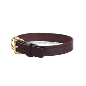 Collar para perro de doble capa grueso, de cuero de grano negro o marrón, en todos los tamaños personalizados, collar para mascota completamente cosido con hardware dorado - Product Image 2