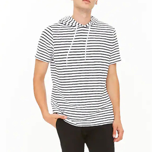 Alta calidad 100% algodón venta al por mayor camiseta de gran tamaño con capucha Hip Hop camisetas a rayas de los hombres - Product Image 4