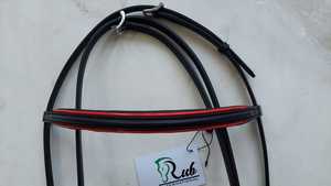 Bridas de caballo de cuero negro personalizables, ropa ecuestre cómoda y duradera con Softie rojo y logotipo personalizado para montar en carreras - Product Image 5